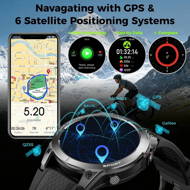 Alt view image 2 of 5 - Smart Watch for Men Fitness Tracker GPS: Military Smart Watches for Android/iPhone Gps Watch 1.43" AMOLED Make Answer Call Running Digital Mens Watches Samsung Compatible Step Tracker Heart Moni