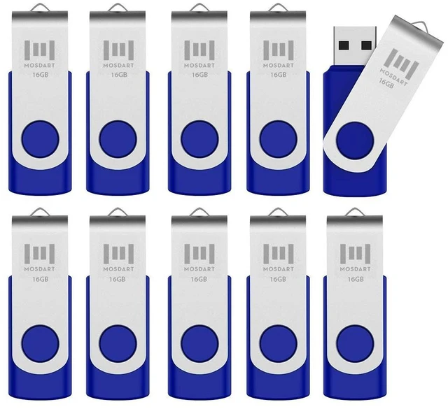 Main image of MOSDART 16GB Swivel USB2.0 Flash Drive, Pack of 10, Blue