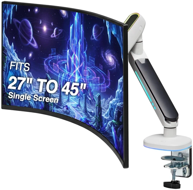 Main image of AVLT Single 27-45 RGB Gaming Monitor Arm Desk Mount - White