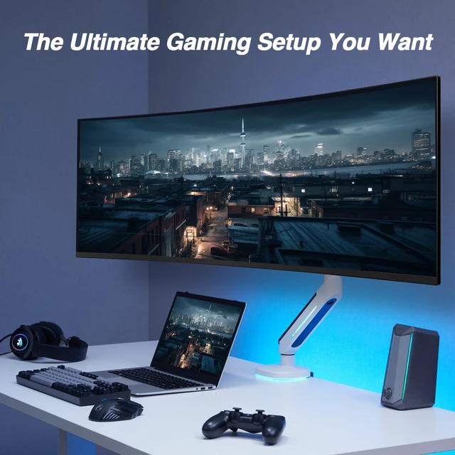 Alt view image 2 of 5 - AVLT Single 27-45 RGB Gaming Monitor Arm Desk Mount - White