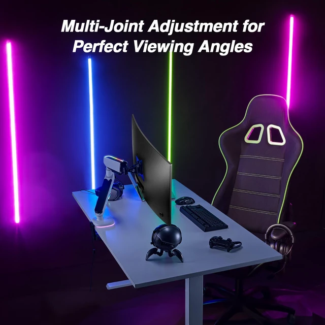 Alt view image 5 of 5 - AVLT Single 27-45 RGB Gaming Monitor Arm Desk Mount - White