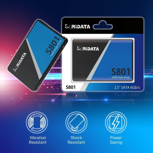 Alt view image 3 of 5 - Ridata S801 Internal SSD 2.5" SATA III 6Gb/s Ultra Slim 7mm (256 GB)