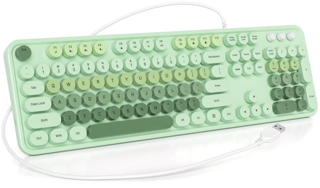 Main image of Ussixchare Wired Typewriter Keyboard Full Size Green Keyboard Retro Computer Keyboard with Round Keycaps for Windows Laptop(Green)