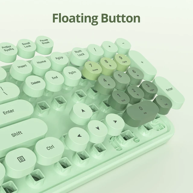 Alt view image 2 of 5 - Ussixchare Wired Typewriter Keyboard Full Size Green Keyboard Retro Computer Keyboard with Round Keycaps for Windows Laptop(Green)