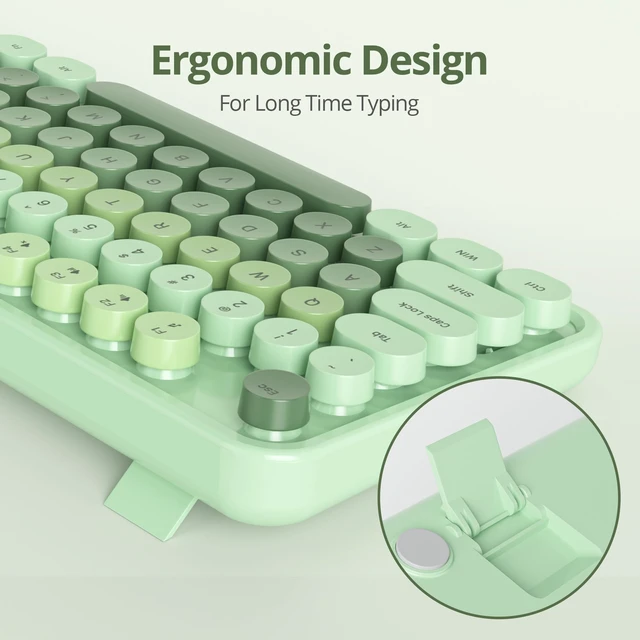 Alt view image 4 of 5 - Ussixchare Wired Typewriter Keyboard Full Size Green Keyboard Retro Computer Keyboard with Round Keycaps for Windows Laptop(Green)
