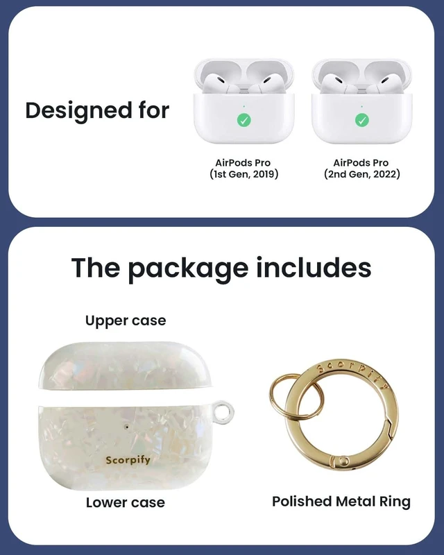 Alt view image 3 of 5 - SCORPIFY for AirPods Pro Case 1 & 2 (1st & 2nd Generation, 2019/2022) with Keychain, Compatible with Apple AirPod Pro 1 & 2, Cute Protective Hard Shell Cover, Earbuds Case for Women - Colorf
