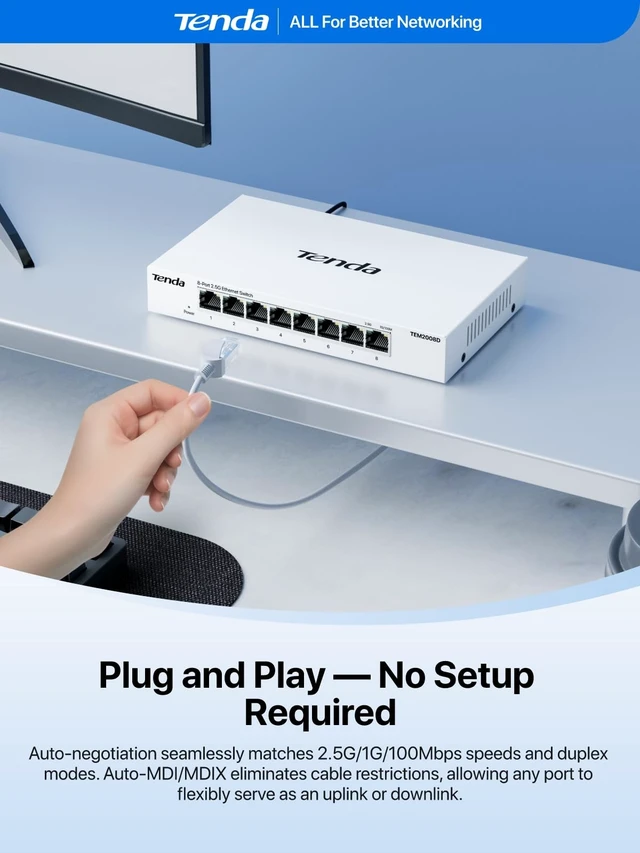 Alt view image 4 of 5 - Tenda Ethernet Switch 2.5Gb, 8-Port 2.5Gb Switch, Metal Case Plug & Play