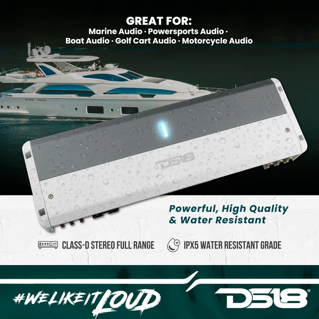 Alt view image 3 of 5 - DS18 NXL-M5 Marine Amplifier Stereo Full Range 5-Channel Class-D 3600W Total Watts Peak IPX5 LED Clip Indicator- Waterproof Remote Level Bass Knob Included - Great for Marine/Powersports/Boat Audio