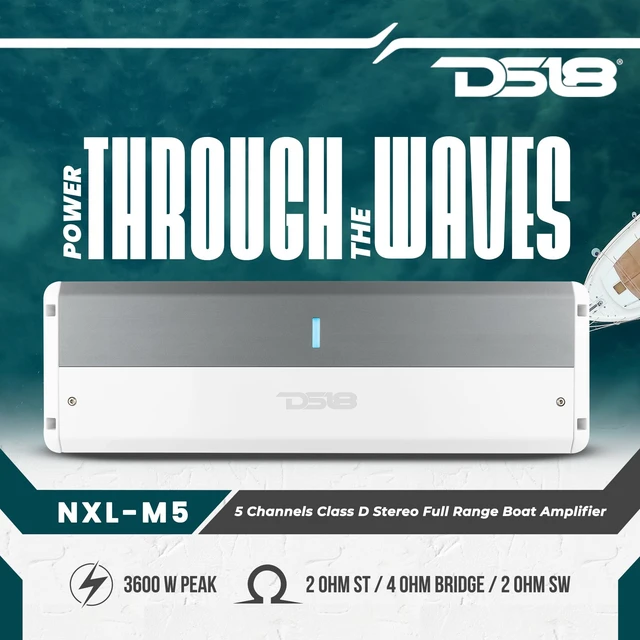 Alt view image 2 of 5 - DS18 NXL-M5 Marine Amplifier Stereo Full Range 5-Channel Class-D 3600W Total Watts Peak IPX5 LED Clip Indicator- Waterproof Remote Level Bass Knob Included - Great for Marine/Powersports/Boat Audio