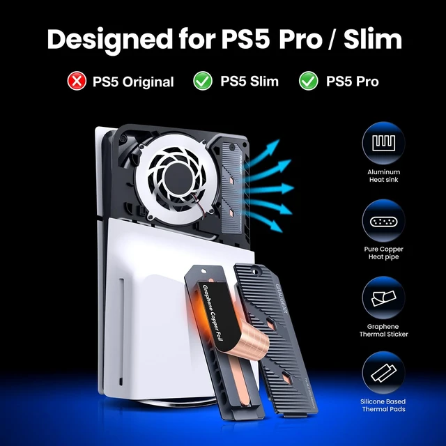 Alt view image 2 of 5 - GRAUGEAR PS5 Pro/Slim M.2 SSD Heatsink, Integrated Copper Heatpipe, Aluminum Fins, Graphite Copper Foil Thermal Film, Compatible with M.2 SSD Upgrade for PlayStation 5 Pro/Slim