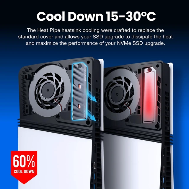 Alt view image 3 of 5 - GRAUGEAR PS5 Pro/Slim M.2 SSD Heatsink, Integrated Copper Heatpipe, Aluminum Fins, Graphite Copper Foil Thermal Film, Compatible with M.2 SSD Upgrade for PlayStation 5 Pro/Slim