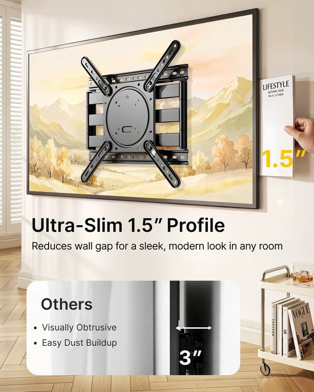 Alt view image 3 of 5 - monTEK 1.5" Ultra Slim Full Motion TV Wall Mount for 23-75 Inch TVs