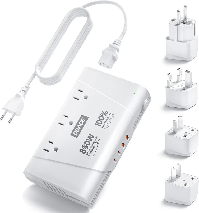 Main image of DOACE 220V to 110V Converter, 800W Voltage Converter US to Europe for Hair Straightener/Curler/Phone (White)