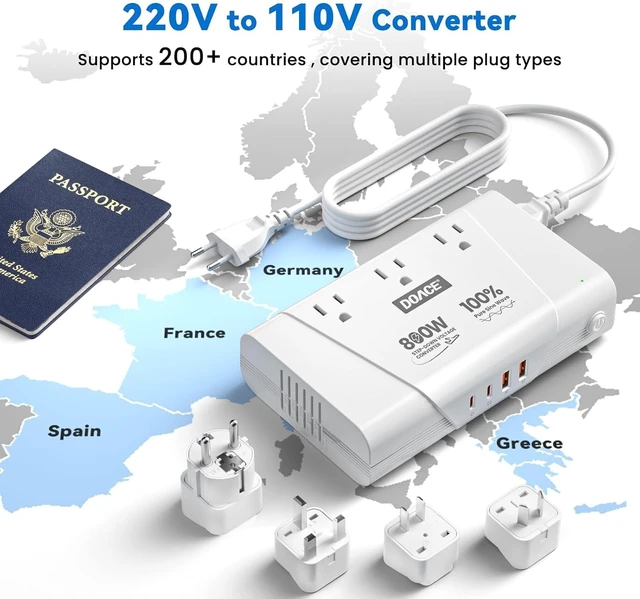 Alt view image 2 of 5 - DOACE 220V to 110V Converter, 800W Voltage Converter US to Europe for Hair Straightener/Curler/Phone (White)