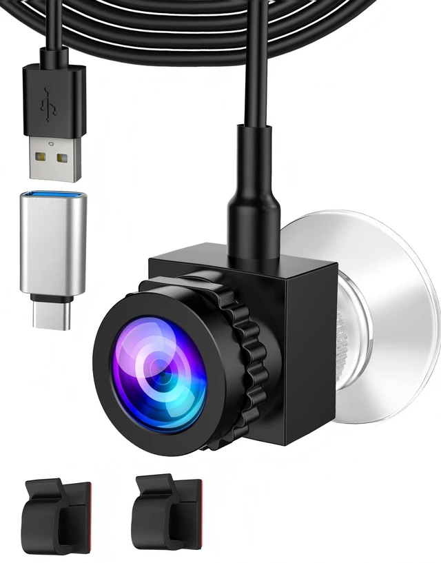 Main image of Poeubmo Center Screen Webcam with Microphone 1080P Webcam USB C/A for Middle Screen Camera PC and Laptop, Adjustable Focus, Center Cam for Windows/macOS -FT (Dull-Black)