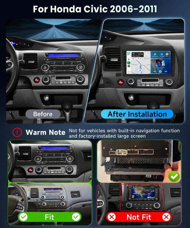 Alt view image 2 of 5 - Linux Car Stereo for Honda Civic 2006-2011 Wireless Carplay/Android Auto