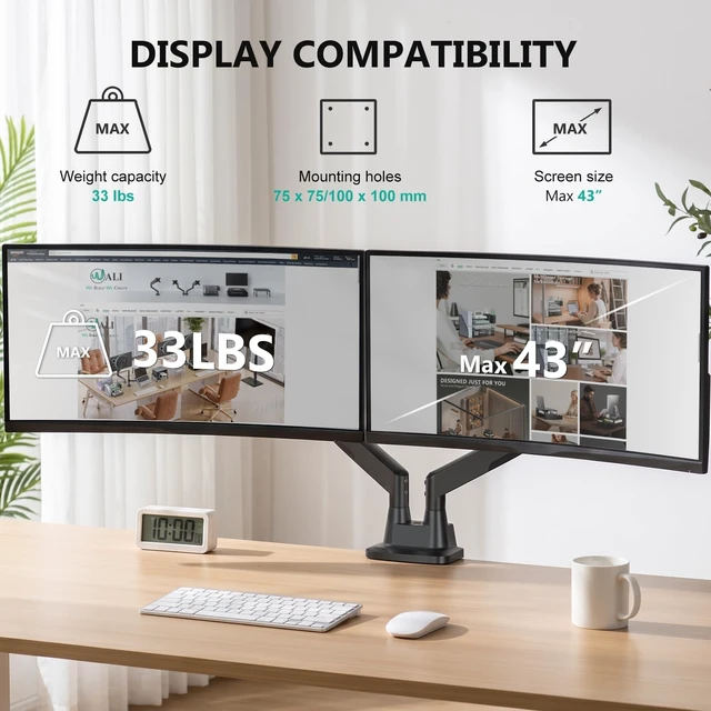 Alt view image 2 of 5 - WALI Longer Dual Monitor Arm for 13-43 inch Curved Screens, 33 lbs per Arm