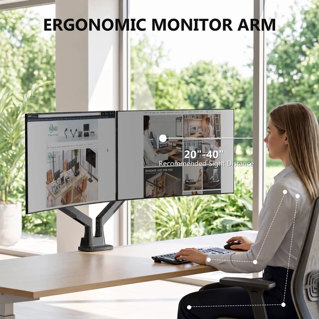 Alt view image 4 of 5 - WALI Longer Dual Monitor Arm for 13-43 inch Curved Screens, 33 lbs per Arm