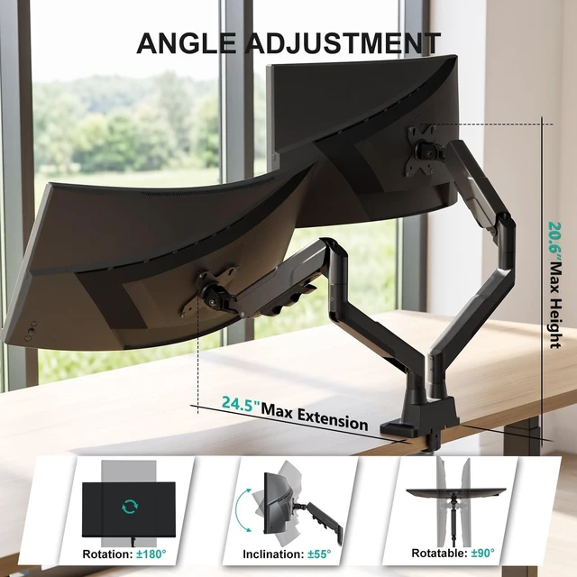 Alt view image 5 of 5 - WALI Longer Dual Monitor Arm for 13-43 inch Curved Screens, 33 lbs per Arm