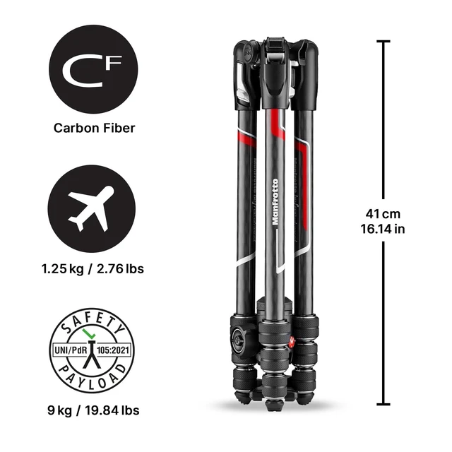 Alt view image 3 of 5 - Manfrotto Befree Advanced Twist Camera Tripod Kit, Travel Tripod Kit with Fluid Head and Twist Closure, Portable and Compact, Carbon Camera Tripod for DSLR, Reflex, Mirrorless, Camera Accessories