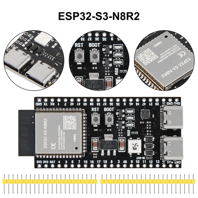 Alt view image 2 of 5 - 10PCS ESP32 ESP32-S3 Development Board Type-C WiFi+Bluetooth Internet of Things Dual Type-C Core Board ESP32-S3-DevKit C N8R2 Development Board ESP32 S3 Module