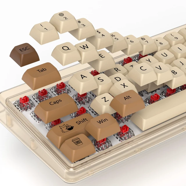 Alt view image 2 of 5 - Guffercty kred Coffee Cat XDA Profile PBT Keycaps 75 Percent138 Keys Dye Sub Caps for 60% 65% 75% Mechanical Gaming KeyboardCoffee Cat