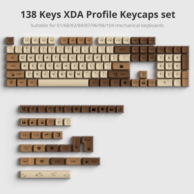 Alt view image 5 of 5 - Guffercty kred Coffee Cat XDA Profile PBT Keycaps 75 Percent138 Keys Dye Sub Caps for 60% 65% 75% Mechanical Gaming KeyboardCoffee Cat