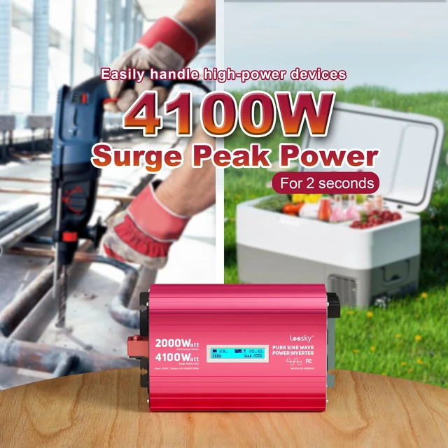 Alt view image 2 of 5 - 2000W Pure Sine Wave Power Inverter 12V to 110V 120V AC, 4100W Surge for 2S