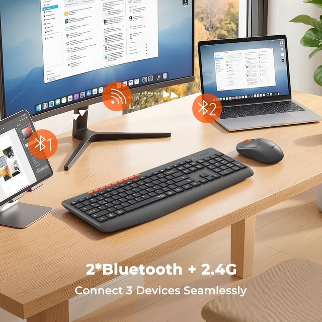 Alt view image 2 of 5 - MEETION Wireless Bluetooth Keyboard and Mouse, Silent Full Size Keyboard