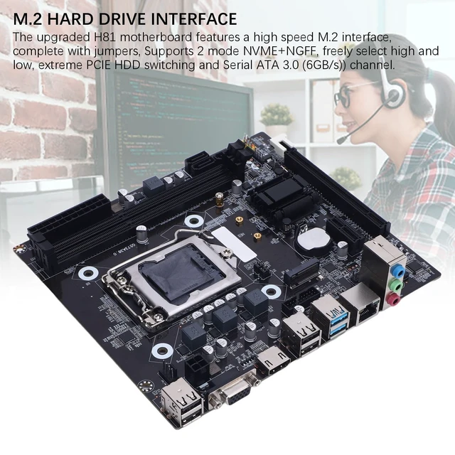 Alt view image 4 of 5 - H81 Computer Motherboard, M ATX LGA 1150 2x8GB DDR3 M.2 Nvme Gaming Mainboard, PCI Express 16X, SATA3.0 2.0, RJ45 VGA HDMI, Supports NGFF and NVME for E3 V3 Series
