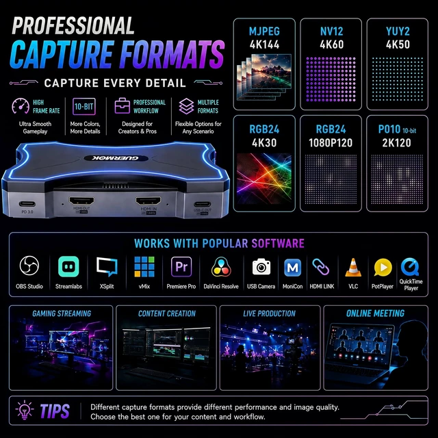 Alt view image 4 of 5 - Guermok 4K144 HDMI2.1 USB Capture Card, Ultra-Low Latency 4K Video Capture