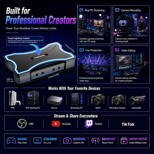 Alt view image 5 of 5 - Guermok 4K144 HDMI2.1 USB Capture Card, Ultra-Low Latency 4K Video Capture
