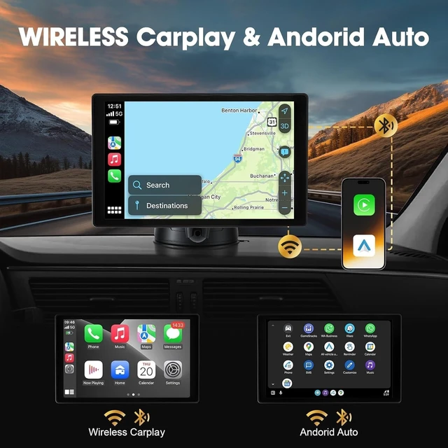 Alt view image 3 of 5 - Stihoze 8'' Wireless Carplay Screen for Car, Portable Apple Car Play & Android Auto Car Stereo HD 1080P Touchscreen, Vertical/Horizontal Mode, Magnetic Mount, 5.0G WiFi, Voice Control & GPS Nav
