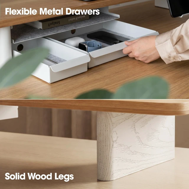 Alt view image 5 of 5 - Fenge 42.5" Dual Monitor Stand with Storage Drawer & Solid Wood Legs
