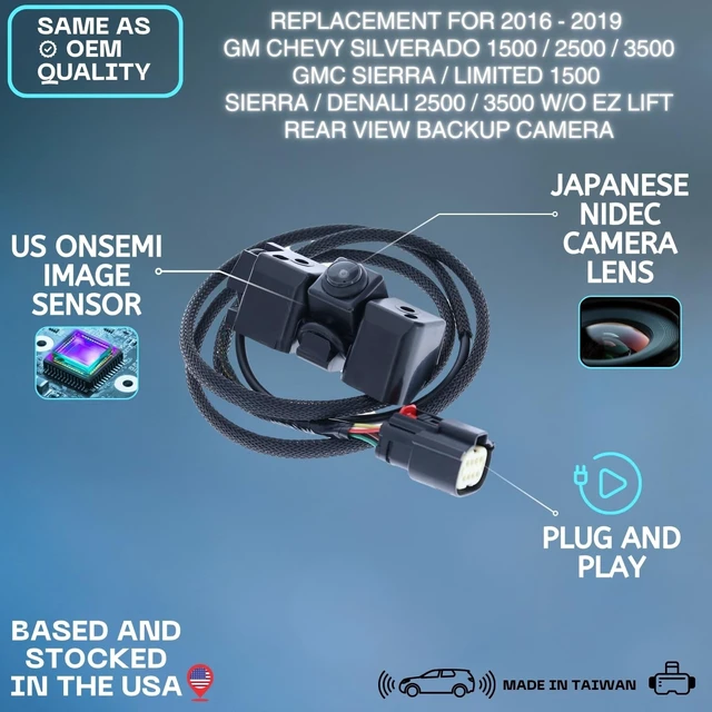 Alt view image 2 of 5 - Backup Camera Replaces for 2016-2019 Chevy Silverado 1500/2500 / 3500 ^^ GMC Sierra/Limited 1500 Sierra/Denali 2500/3500 w/o EZ Lift OE Part # 84079952, 23244435