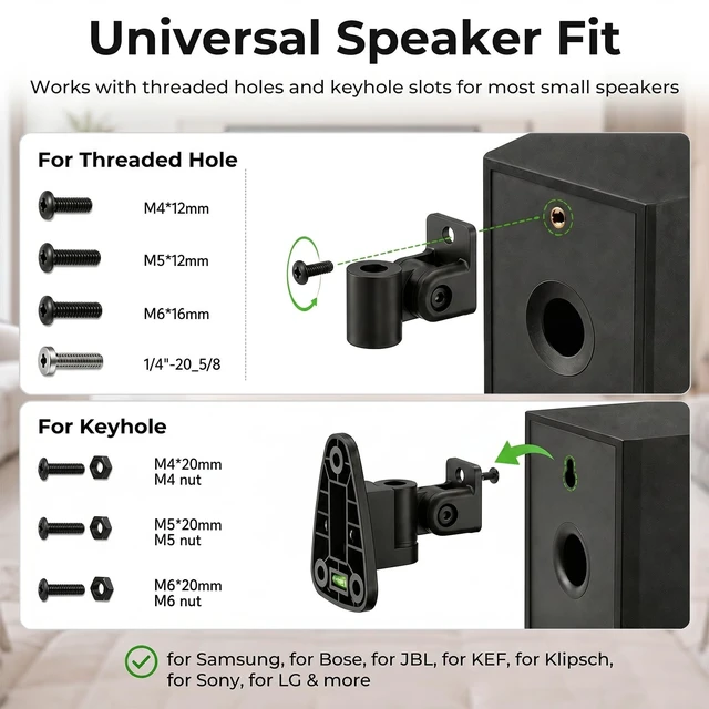 Alt view image 2 of 5 - Universal Speaker Wall Mount for Speakers, Vertical 120, Horizontal 180Adjustment, Holds up to 30lbs, Compatible with Samsung, LG, Bose, JBL, KEF, Klipsch, Sony, Vizio & Others (2 Packs Blac