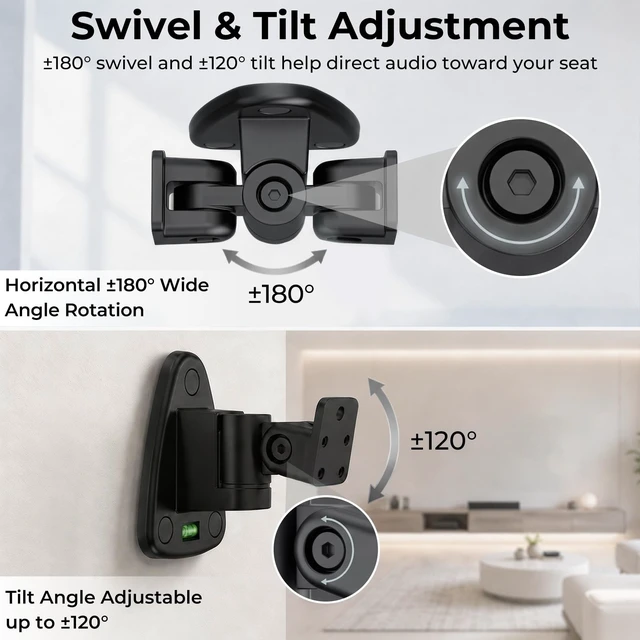 Alt view image 4 of 5 - Universal Speaker Wall Mount for Speakers, Vertical 120, Horizontal 180Adjustment, Holds up to 30lbs, Compatible with Samsung, LG, Bose, JBL, KEF, Klipsch, Sony, Vizio & Others (2 Packs Blac