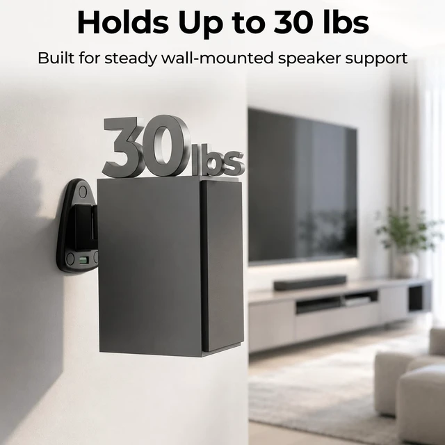 Alt view image 5 of 5 - Universal Speaker Wall Mount for Speakers, Vertical 120, Horizontal 180Adjustment, Holds up to 30lbs, Compatible with Samsung, LG, Bose, JBL, KEF, Klipsch, Sony, Vizio & Others (2 Packs Blac