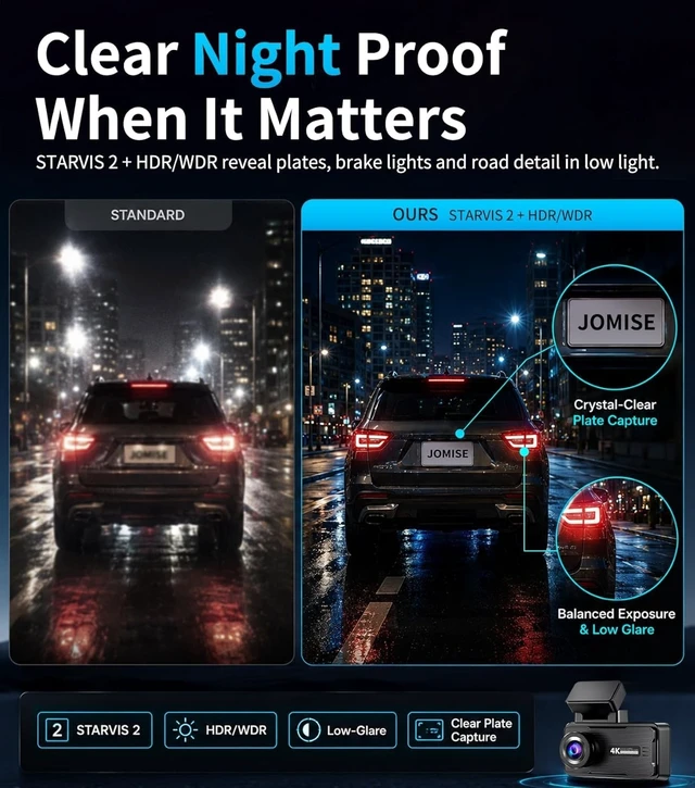 Alt view image 3 of 5 - JOMISE 4K Dash Cam,5G WiFi Car Camera Built-in GPS,4K+1080P Dash Cam Front and Rear Inside,170 Wide Angle dashcam,24H Parking Mode with Loop Recording, Night Vision, 64GB Card,3-Inch Screen,Max 256GB