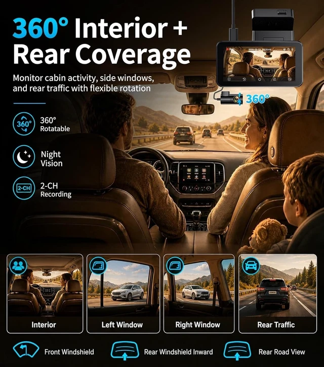 Alt view image 4 of 5 - JOMISE 4K Dash Cam,5G WiFi Car Camera Built-in GPS,4K+1080P Dash Cam Front and Rear Inside,170 Wide Angle dashcam,24H Parking Mode with Loop Recording, Night Vision, 64GB Card,3-Inch Screen,Max 256GB