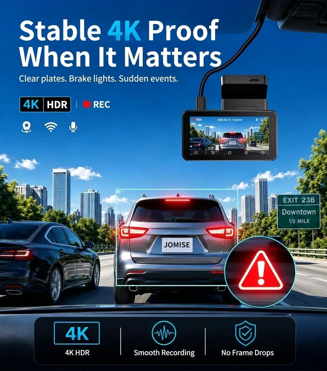 Alt view image 2 of 5 - JOMISE 4K Dash Cam,5G WiFi Car Camera Built-in GPS,4K+1080P Dash Cam Front and Rear Inside,170 Wide Angle dashcam,24H Parking Mode with Loop Recording, Night Vision, 64GB Card,3-Inch Screen,Max 256GB