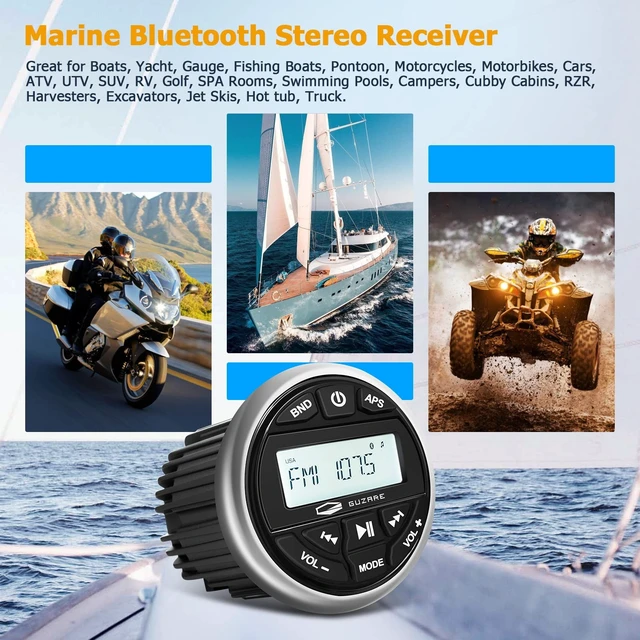 Alt view image 3 of 5 - GUZARE Marine Radio Bluetooth Stereo Audio Waterproof Radio Boats FM AM Gauge Stereo Golf Cart Marine Stereo Receiver Audio Systems for RV UTV Yacht