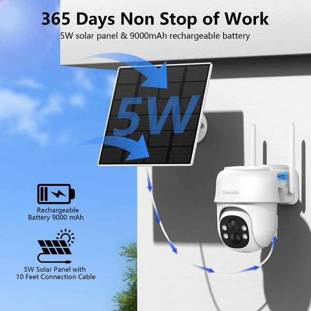 Alt view image 3 of 5 - Cinnado 4G LTE Cellular Security Camera-No WiFi Outdoor Camera Wireless with 5W Solar Panel, 2K 360 Color Night Vision, PIR Motion, TF Card Storage, Works with Alexa, SIM Card Included, B6 4G 1