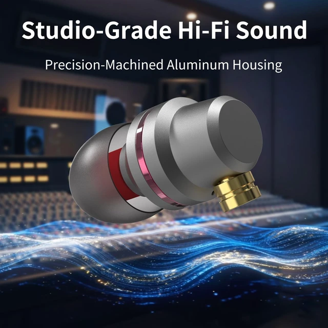 Alt view image 2 of 5 - GUAEIMO G4M4D1G HiFi IEMs, Wired in-Ear Monitors with Detachable MMCX Cable, Professional Audiophile Earbuds, Aluminum Shell & 4-Strand Silver-Plated Cable, 4.4mm No Mic Gunmetal Gray