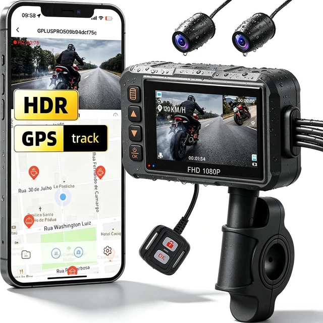Main image of SIXTOP Motorcycle Dash Cam Front and Rear, 1080P+1080P Dual Recording Motorbike DVR System with GPS, WiFi App Control, IP65 Waterproof 3 Inch IPS Screen Night Vision G-Sensor Loop Recording Wide Angle