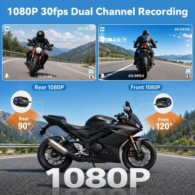 Alt view image 2 of 5 - SIXTOP Motorcycle Dash Cam Front and Rear, 1080P+1080P Dual Recording Motorbike DVR System with GPS, WiFi App Control, IP65 Waterproof 3 Inch IPS Screen Night Vision G-Sensor Loop Recording Wide Angle