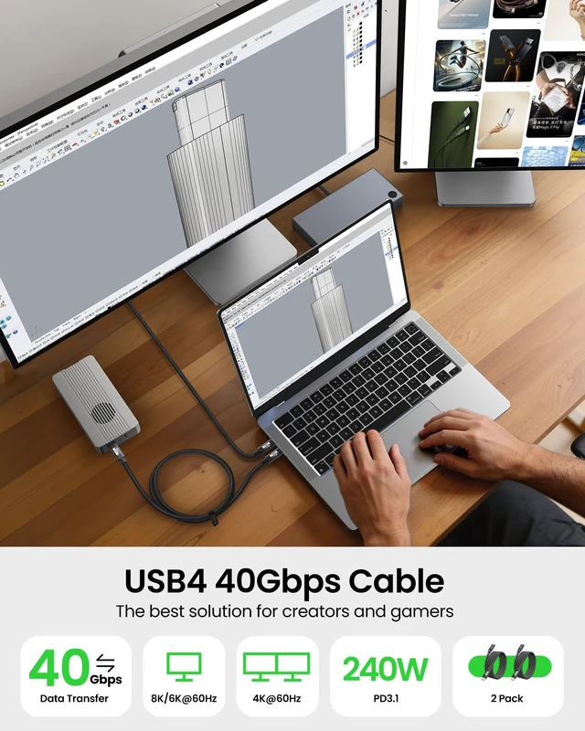 Alt view image 5 of 5 - Fitee USB 4 Cable for Thunderbolt 4 Cable 2 Pack 8FT