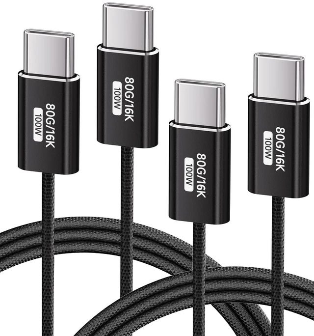 Main image of KMMXXCPM Black,3.3FT 2Pack USB C Cable,USBC 80Gbps Data Transfer Compatible with Thunderbolt 5/4/3,Slim Connector,100W Fast Charging,16K/8K/4K HD Video Cord for Monitor,MacBook,iPhone 17/16,Docking.