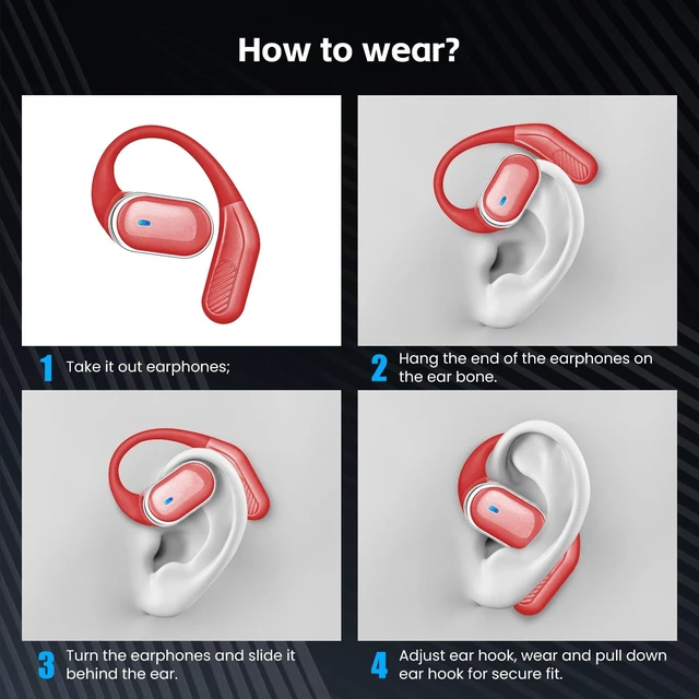 Alt view image 4 of 5 - TRAUSI Open Ear Wireless Earbuds Bluetooth Headphones, 80H Playtime Stereo Ear Buds with ENC Noise Cancelling, Fast Charging, IPX7 Waterproof Sports Earphones with Earhook for Running/Workouts