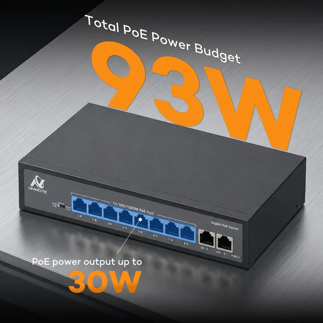 Alt view image 3 of 5 - ONWOTE 8 Ports Gigabit PoE Switch 93W, 10/100/1000Mbps Self-Adaptive